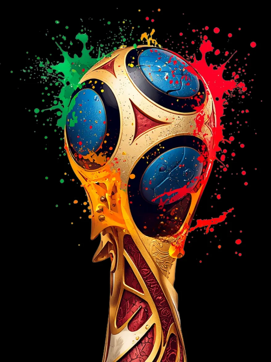 Trofeo del Mundial con salpicaduras de color